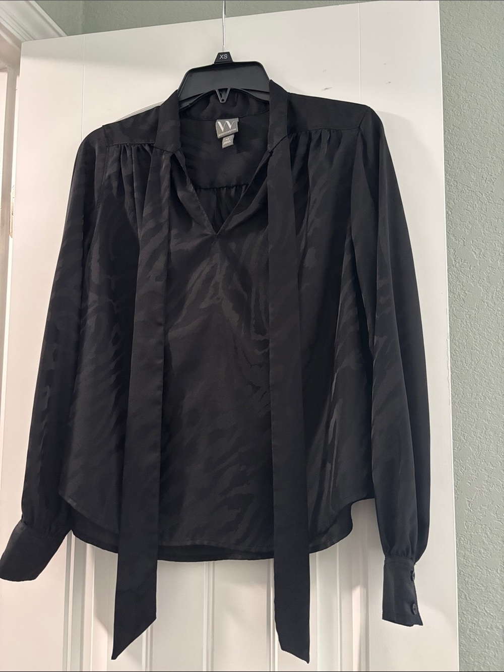 Worthington Black Tie-Neck Long-Sleeve Blouse